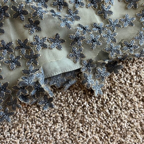 Reiss Dress Sage Green Collar Blue Floral Appliques Tulle Zip Short Sleeve Sz 4 - Picture 3 of 6